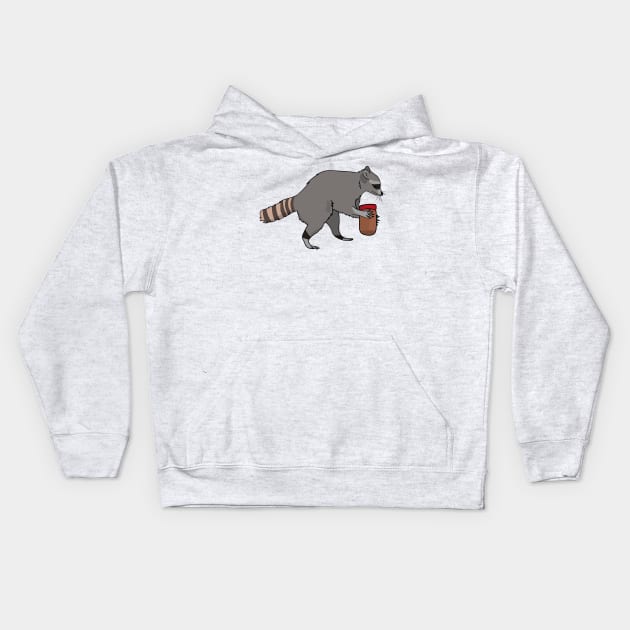 Raccoon Stealing Peanut Butter Kids Hoodie by jeff's stickers